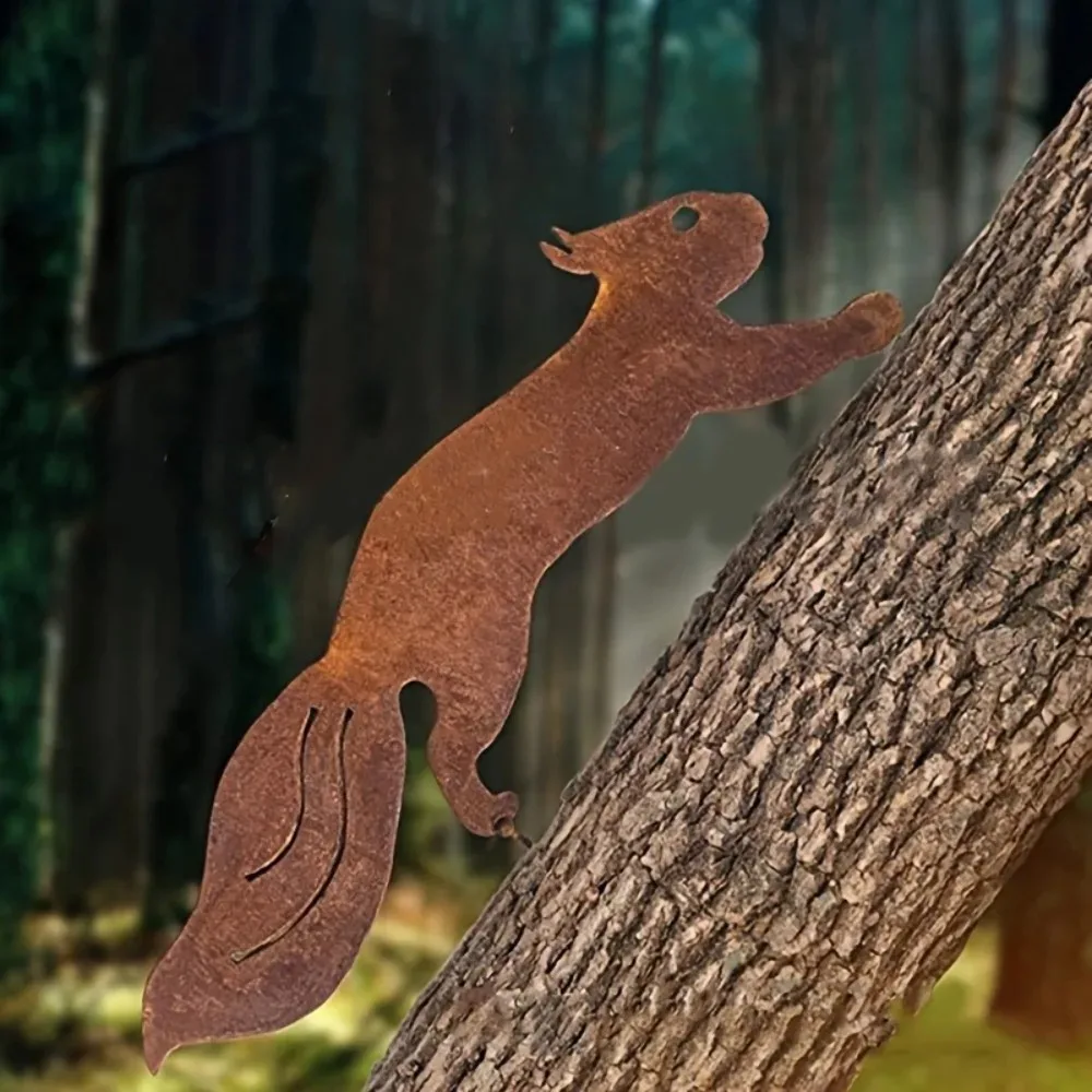 Bonsai Garden Tree - Creative Metal Squirrel Silhouette Tree Stake,