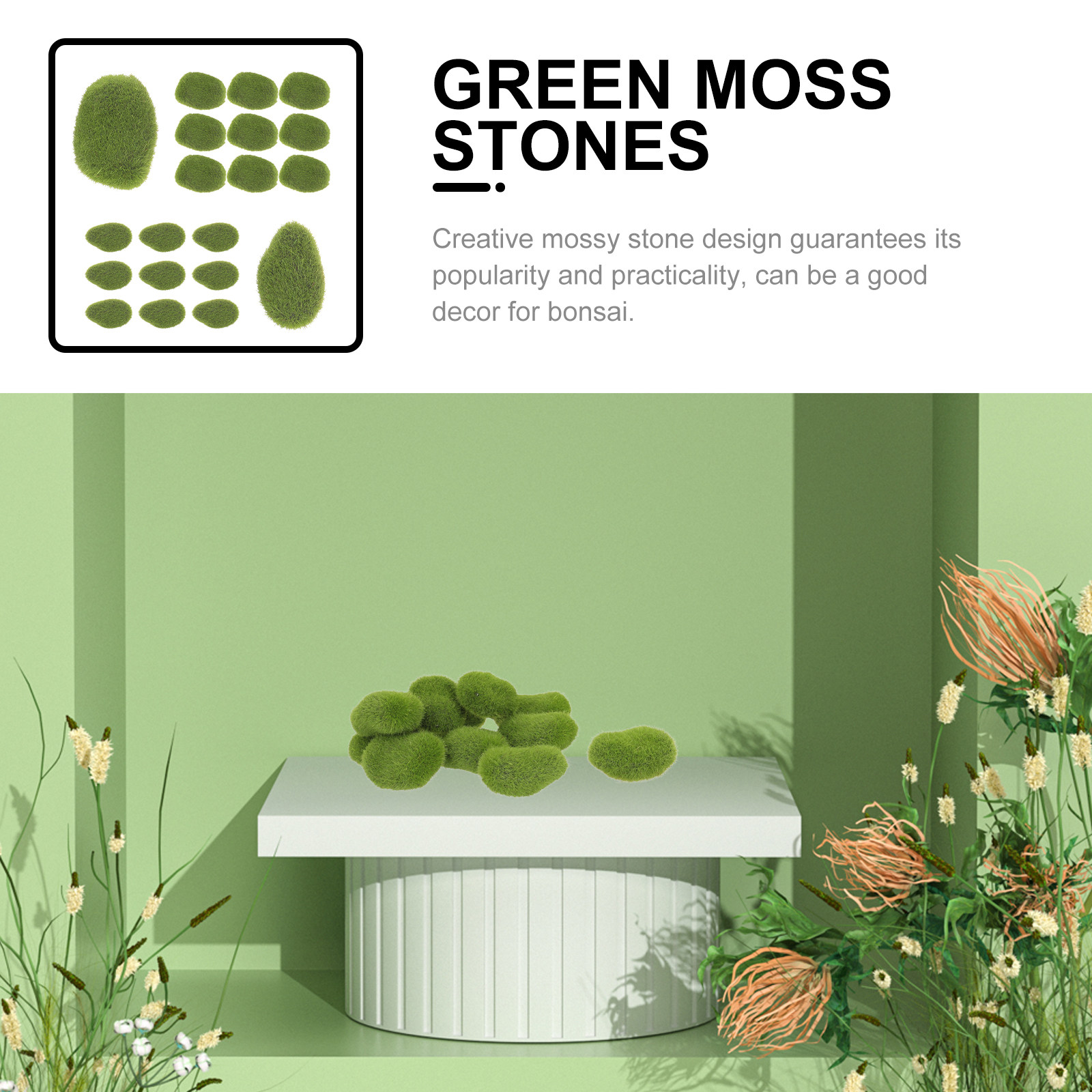Bonsai Garden Wall - 20Pcs Simulated Moss Stones Artificial Mossy