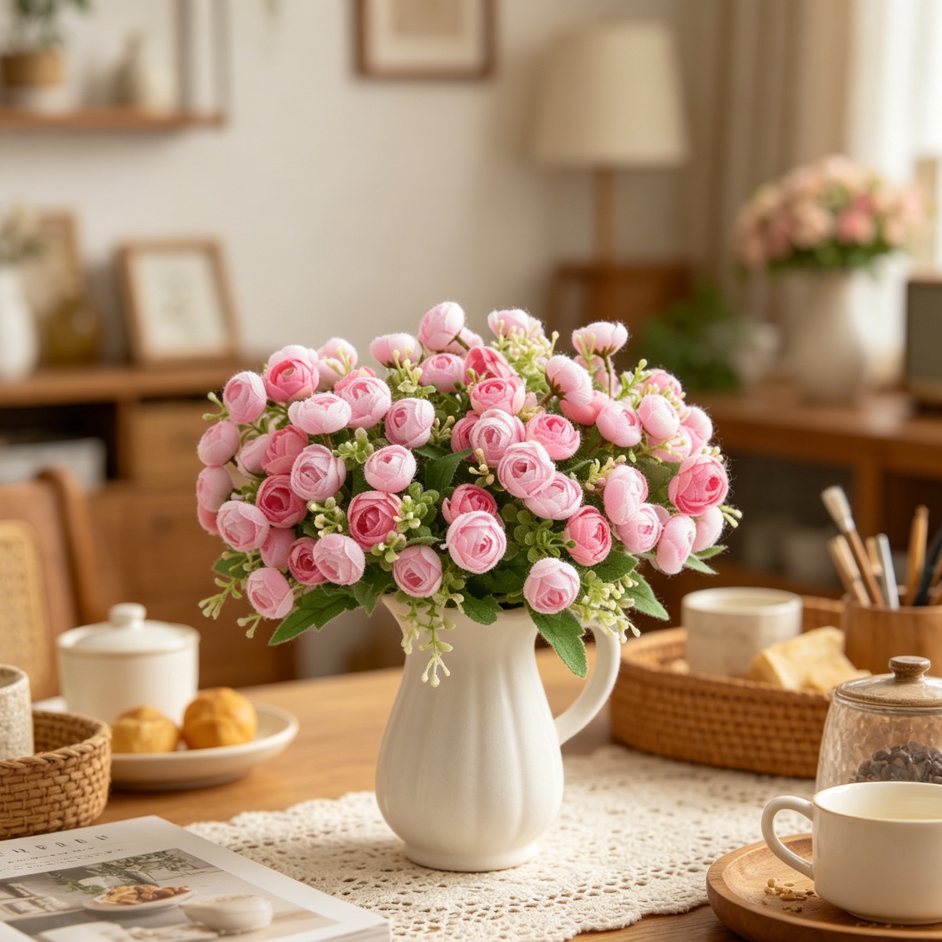 Silk Artificial Flower Tea Bud - đánh giá và giá Bonsai Garden Wall